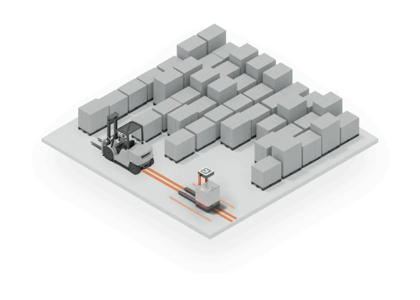 Robot and a manually driven forklift sharing the same aisle